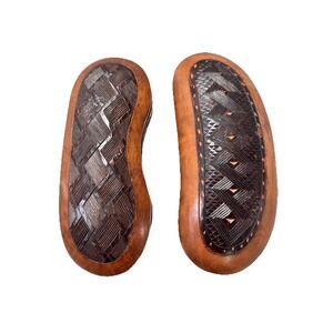 VTG Angola African Hand Carved  Boxes‎ Tropical Wood PAIR